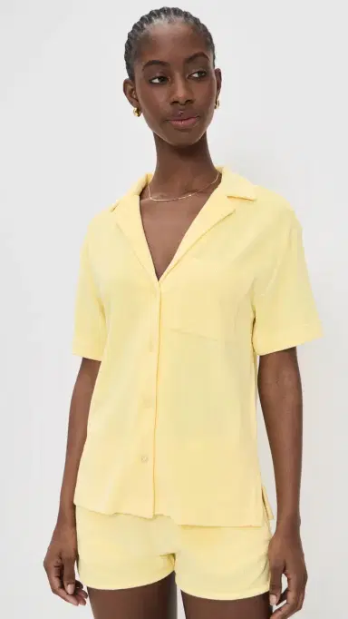 Hunza G Terry Towelling Collared Top Butter | Thumbnail 2 Hunza G Terry Towelling Collared Top Butter | Thumbnail 2