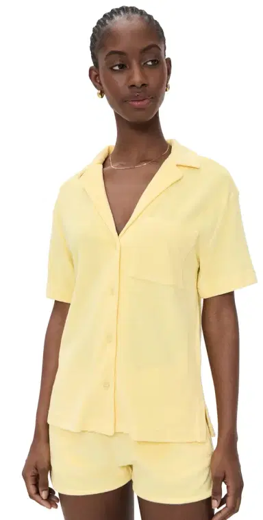 Hunza G Terry Towelling Collared Top Butter | Thumbnail 1 Hunza G Terry Towelling Collared Top Butter | Thumbnail 1