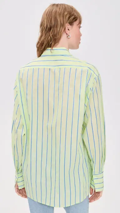 Renggli tripe Boxy Long Sleeve Button Up Shirt Kiwi/Azure | Thumbnail 3 Renggli tripe Boxy Long Sleeve Button Up Shirt Kiwi/Azure | Thumbnail 3