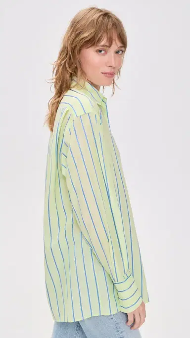 Renggli tripe Boxy Long Sleeve Button Up Shirt Kiwi/Azure | Thumbnail 4 Renggli tripe Boxy Long Sleeve Button Up Shirt Kiwi/Azure | Thumbnail 4