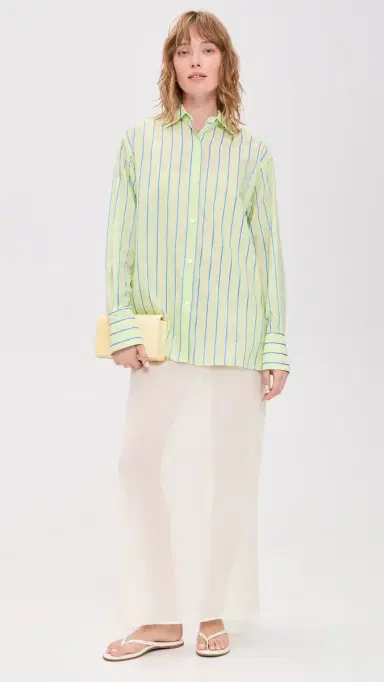 Renggli tripe Boxy Long Sleeve Button Up Shirt Kiwi/Azure | Thumbnail 5 Renggli tripe Boxy Long Sleeve Button Up Shirt Kiwi/Azure | Thumbnail 5