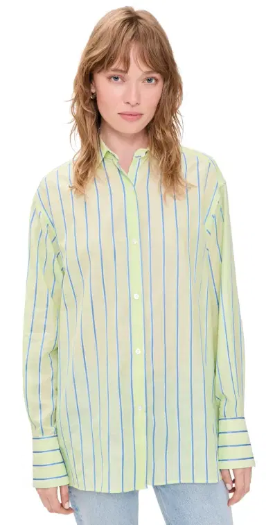 Renggli tripe Boxy Long Sleeve Button Up Shirt Kiwi/Azure | Thumbnail 1 Renggli tripe Boxy Long Sleeve Button Up Shirt Kiwi/Azure | Thumbnail 1