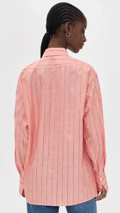 Renggli tripe Boxy Long Sleeve Button Up Shirt Hibiscus/Bronze | Thumbnail 3 Renggli tripe Boxy Long Sleeve Button Up Shirt Hibiscus/Bronze | Thumbnail 3