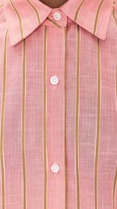 Renggli tripe Boxy Long Sleeve Button Up Shirt Hibiscus/Bronze | Thumbnail 6 Renggli tripe Boxy Long Sleeve Button Up Shirt Hibiscus/Bronze | Thumbnail 6