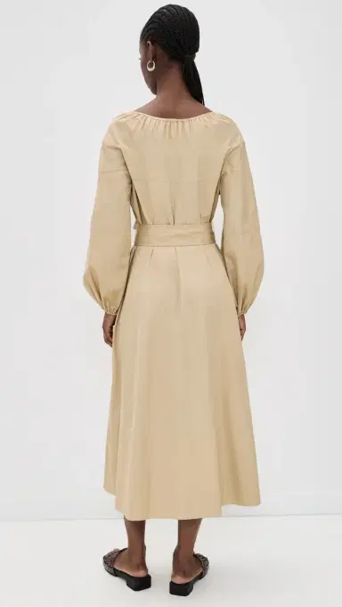 Vince hirred Cotton Belted Tie-Neck Dress and Beige | Thumbnail 3 Vince hirred Cotton Belted Tie-Neck Dress and Beige | Thumbnail 3
