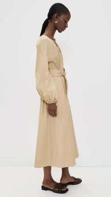 Vince hirred Cotton Belted Tie-Neck Dress and Beige | Thumbnail 4 Vince hirred Cotton Belted Tie-Neck Dress and Beige | Thumbnail 4