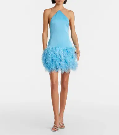David Koma Feather-trimmed satin minidress | Thumbnail 2 David Koma Feather-trimmed satin minidress | Thumbnail 2