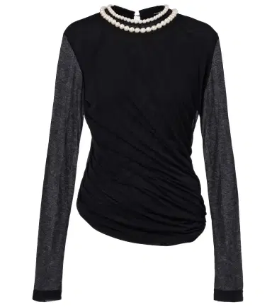 Junya Watanabe Draped faux pearl-embellished cotton top | Thumbnail 1 Junya Watanabe Draped faux pearl-embellished cotton top | Thumbnail 1