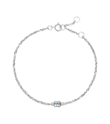 STONE AND STRAND Delicate 14kt white gold bracelet with aquamarine and pearls | Thumbnail 1 STONE AND STRAND Delicate 14kt white gold bracelet with aquamarine and pearls | Thumbnail 1