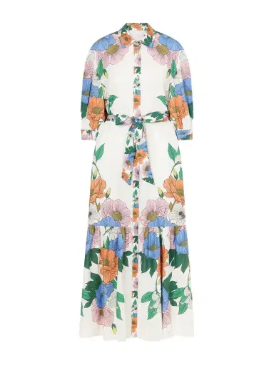 Borgo de Nor Bianca Linen-blend Floral Midi Dress | Thumbnail 1 Borgo de Nor Bianca Linen-blend Floral Midi Dress | Thumbnail 1