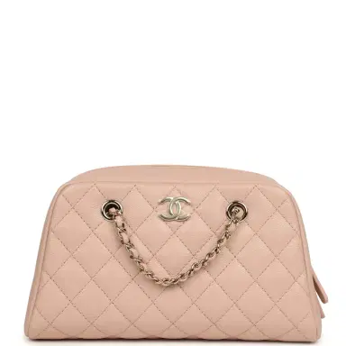 Chanel Chanel Small Bowling Clutch with Chain Straps Pink Shiny Caviar Light Gold Hardware | Thumbnail 1 Chanel Chanel Small Bowling Clutch with Chain Straps Pink Shiny Caviar Light Gold Hardware | Thumbnail 1