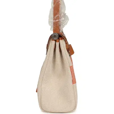 HERMÈS Hermes Herbag Zip PM 31 "Circuit 24" Ecru, Orange Toile H Plume and Natural Vache Hunter Palladium Hardware | Thumbnail 3 HERMÈS Hermes Herbag Zip PM 31 "Circuit 24" Ecru, Orange Toile H Plume and Natural Vache Hunter Palladium Hardware | Thumbnail 3