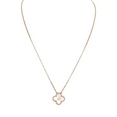Van Cleef & Arpels Van Cleef & Arpels 2025 Holiday Vintage Alhambra Pendant Necklace Pink Mother Of Pearl 18K Rose Gold Hardware & Diamonds | Thumbnail 1 Van Cleef & Arpels Van Cleef & Arpels 2025 Holiday Vintage Alhambra Pendant Necklace Pink Mother Of Pearl 18K Rose Gold Hardware & Diamonds | Thumbnail 1