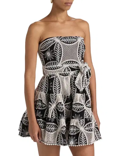 Poupette St Barth Women's Christine Embellished Bandeau Cotton Minidress - Black Plain - Size XS | Thumbnail 4 Poupette St Barth Women's Christine Embellished Bandeau Cotton Minidress - Black Plain - Size XS | Thumbnail 4