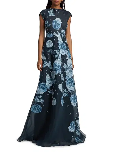 Teri Jon by Rickie Freeman Women's Organza Jacquard Gown - Navy Multi - Size 12 | Thumbnail 3 Teri Jon by Rickie Freeman Women's Organza Jacquard Gown - Navy Multi - Size 12 | Thumbnail 3
