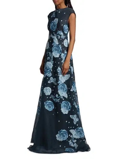 Teri Jon by Rickie Freeman Women's Organza Jacquard Gown - Navy Multi - Size 12 | Thumbnail 4 Teri Jon by Rickie Freeman Women's Organza Jacquard Gown - Navy Multi - Size 12 | Thumbnail 4