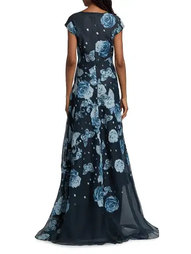 Teri Jon by Rickie Freeman Women's Organza Jacquard Gown - Navy Multi - Size 12 | Thumbnail 5 Teri Jon by Rickie Freeman Women's Organza Jacquard Gown - Navy Multi - Size 12 | Thumbnail 5