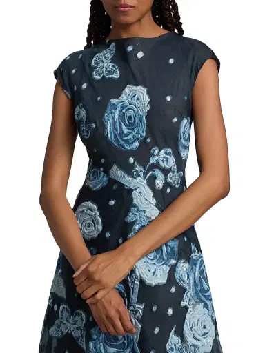 Teri Jon by Rickie Freeman Women's Organza Jacquard Gown - Navy Multi - Size 12 | Thumbnail 6 Teri Jon by Rickie Freeman Women's Organza Jacquard Gown - Navy Multi - Size 12 | Thumbnail 6