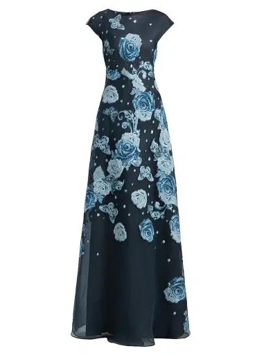 Teri Jon by Rickie Freeman Women's Organza Jacquard Gown - Navy Multi - Size 12 | Thumbnail 1 Teri Jon by Rickie Freeman Women's Organza Jacquard Gown - Navy Multi - Size 12 | Thumbnail 1