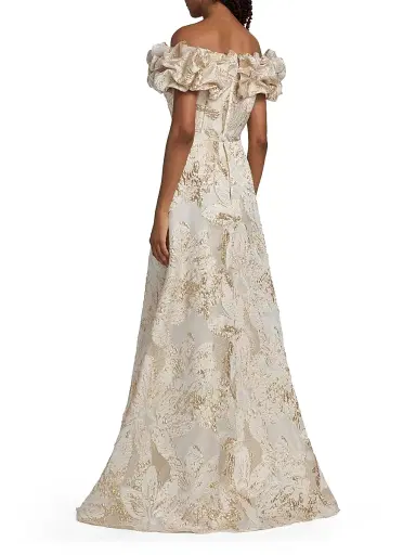 Teri Jon by Rickie Freeman Women's Brocade Scrunched Off-The-Shoulder Gown - Ivory Gold - Size 18 | Thumbnail 5 Teri Jon by Rickie Freeman Women's Brocade Scrunched Off-The-Shoulder Gown - Ivory Gold - Size 18 | Thumbnail 5