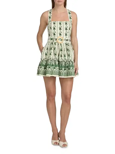 Cara Cara Women's Julietta Floral Vine Cotton Minidress - Vining Flora Green | Thumbnail 2 Cara Cara Women's Julietta Floral Vine Cotton Minidress - Vining Flora Green | Thumbnail 2