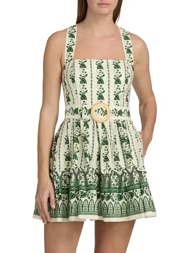 Cara Cara Women's Julietta Floral Vine Cotton Minidress - Vining Flora Green | Thumbnail 3 Cara Cara Women's Julietta Floral Vine Cotton Minidress - Vining Flora Green | Thumbnail 3