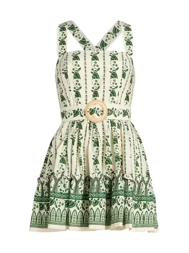 Cara Cara Women's Julietta Floral Vine Cotton Minidress - Vining Flora Green | Thumbnail 1 Cara Cara Women's Julietta Floral Vine Cotton Minidress - Vining Flora Green | Thumbnail 1