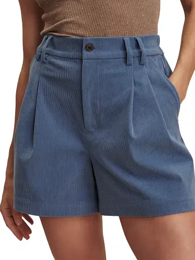 Varley Women's Jorden Pleated Corduroy High-Rise Shorts - Bijou Blue | Thumbnail 3 Varley Women's Jorden Pleated Corduroy High-Rise Shorts - Bijou Blue | Thumbnail 3