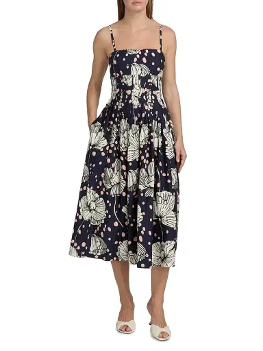 Cara Cara Women's Sea Island Dotted Floral Cotton Midi-Dress - Dotted Flora Navy | Thumbnail 2 Cara Cara Women's Sea Island Dotted Floral Cotton Midi-Dress - Dotted Flora Navy | Thumbnail 2