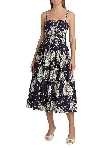 Cara Cara Women's Sea Island Dotted Floral Cotton Midi-Dress - Dotted Flora Navy | Thumbnail 3 Cara Cara Women's Sea Island Dotted Floral Cotton Midi-Dress - Dotted Flora Navy | Thumbnail 3