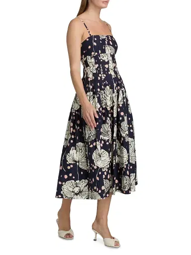 Cara Cara Women's Sea Island Dotted Floral Cotton Midi-Dress - Dotted Flora Navy | Thumbnail 4 Cara Cara Women's Sea Island Dotted Floral Cotton Midi-Dress - Dotted Flora Navy | Thumbnail 4