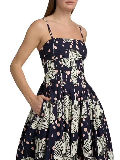 Cara Cara Women's Sea Island Dotted Floral Cotton Midi-Dress - Dotted Flora Navy | Thumbnail 6 Cara Cara Women's Sea Island Dotted Floral Cotton Midi-Dress - Dotted Flora Navy | Thumbnail 6