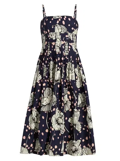 Cara Cara Women's Sea Island Dotted Floral Cotton Midi-Dress - Dotted Flora Navy | Thumbnail 1 Cara Cara Women's Sea Island Dotted Floral Cotton Midi-Dress - Dotted Flora Navy | Thumbnail 1