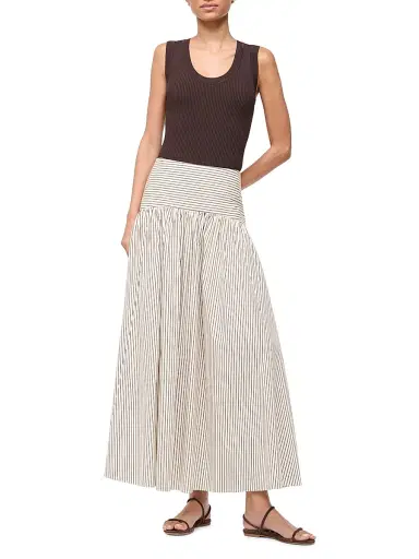 STAUD Women's Procide Pinstriped Stretch-Cotton Midi-Skirt - Dark Oak Micro Stripe | Thumbnail 2 STAUD Women's Procide Pinstriped Stretch-Cotton Midi-Skirt - Dark Oak Micro Stripe | Thumbnail 2