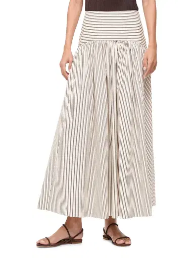 STAUD Women's Procide Pinstriped Stretch-Cotton Midi-Skirt - Dark Oak Micro Stripe | Thumbnail 3 STAUD Women's Procide Pinstriped Stretch-Cotton Midi-Skirt - Dark Oak Micro Stripe | Thumbnail 3