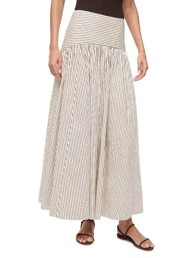 STAUD Women's Procide Pinstriped Stretch-Cotton Midi-Skirt - Dark Oak Micro Stripe | Thumbnail 4 STAUD Women's Procide Pinstriped Stretch-Cotton Midi-Skirt - Dark Oak Micro Stripe | Thumbnail 4