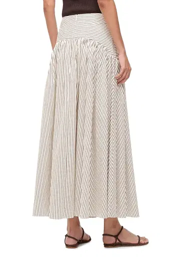 STAUD Women's Procide Pinstriped Stretch-Cotton Midi-Skirt - Dark Oak Micro Stripe | Thumbnail 5 STAUD Women's Procide Pinstriped Stretch-Cotton Midi-Skirt - Dark Oak Micro Stripe | Thumbnail 5