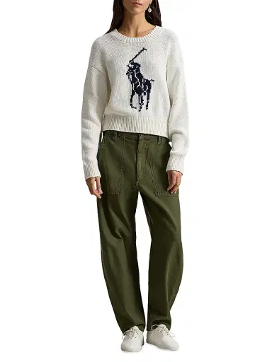 Polo Ralph Lauren Women's Logo-Knit Cotton Sweater - White | Thumbnail 2 Polo Ralph Lauren Women's Logo-Knit Cotton Sweater - White | Thumbnail 2