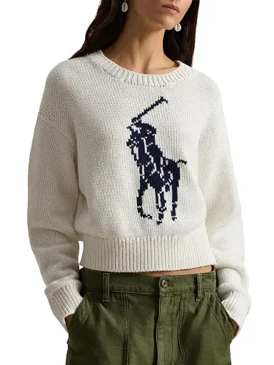 Polo Ralph Lauren Women's Logo-Knit Cotton Sweater - White | Thumbnail 3 Polo Ralph Lauren Women's Logo-Knit Cotton Sweater - White | Thumbnail 3