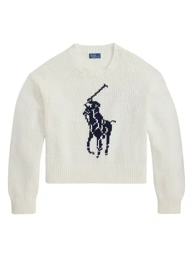 Polo Ralph Lauren Women's Logo-Knit Cotton Sweater - White | Thumbnail 1 Polo Ralph Lauren Women's Logo-Knit Cotton Sweater - White | Thumbnail 1