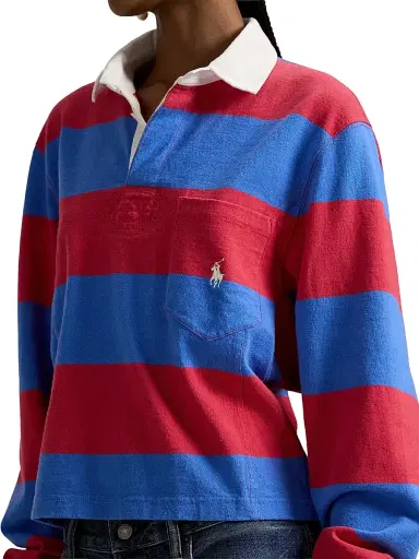 Polo Ralph Lauren Women's Striped Cotton Rugby Shirt - Sunset Red Greenwich Blue | Thumbnail 5 Polo Ralph Lauren Women's Striped Cotton Rugby Shirt - Sunset Red Greenwich Blue | Thumbnail 5