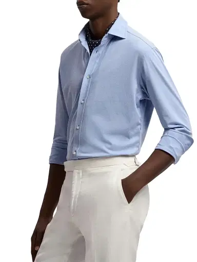 Ralph Lauren Purple Label Men's Aston Cotton-Blend Button-Front Shirt - Blue | Thumbnail 4 Ralph Lauren Purple Label Men's Aston Cotton-Blend Button-Front Shirt - Blue | Thumbnail 4
