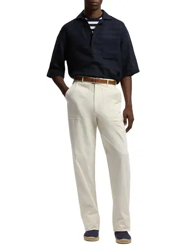 Ralph Lauren Purple Label Men's Basket-Weave Linen-Blend Short-Sleeve Sport Shirt - Chairman Navy | Thumbnail 2 Ralph Lauren Purple Label Men's Basket-Weave Linen-Blend Short-Sleeve Sport Shirt - Chairman Navy | Thumbnail 2