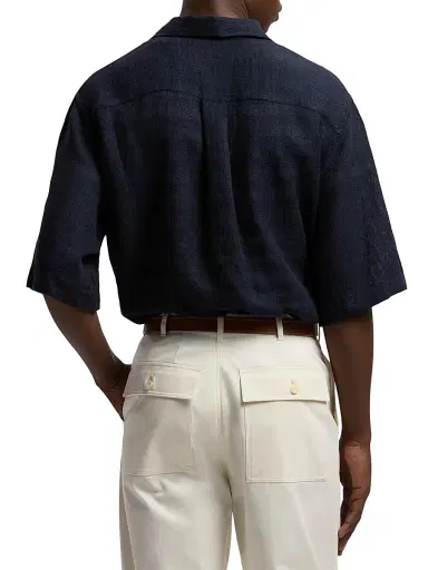 Ralph Lauren Purple Label Men's Basket-Weave Linen-Blend Short-Sleeve Sport Shirt - Chairman Navy | Thumbnail 5 Ralph Lauren Purple Label Men's Basket-Weave Linen-Blend Short-Sleeve Sport Shirt - Chairman Navy | Thumbnail 5