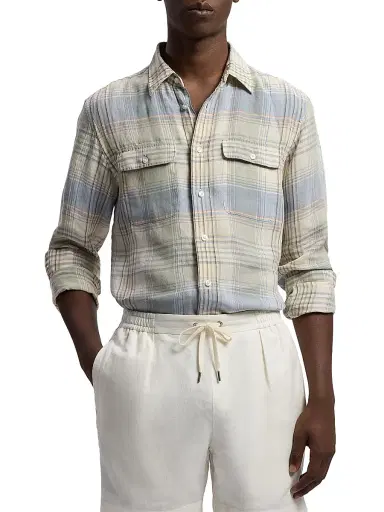 Ralph Lauren Purple Label Men's Plaid Linen Sport Shirt | Thumbnail 3 Ralph Lauren Purple Label Men's Plaid Linen Sport Shirt | Thumbnail 3