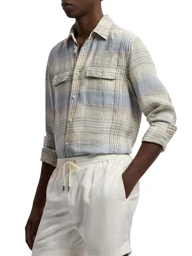 Ralph Lauren Purple Label Men's Plaid Linen Sport Shirt | Thumbnail 4 Ralph Lauren Purple Label Men's Plaid Linen Sport Shirt | Thumbnail 4