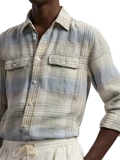 Ralph Lauren Purple Label Men's Plaid Linen Sport Shirt | Thumbnail 6 Ralph Lauren Purple Label Men's Plaid Linen Sport Shirt | Thumbnail 6
