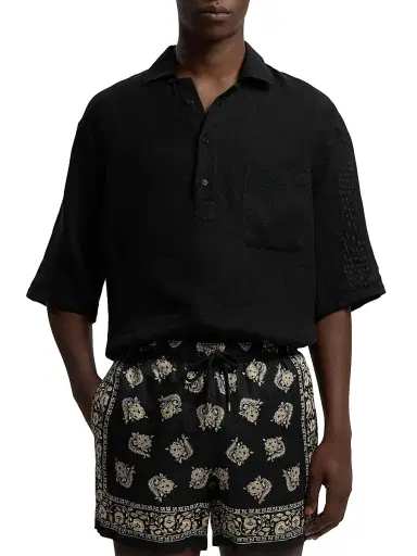 Ralph Lauren Purple Label Men's Basketweave Silk-Linen-Cotton Sport Shirt - Polo Black | Thumbnail 3 Ralph Lauren Purple Label Men's Basketweave Silk-Linen-Cotton Sport Shirt - Polo Black | Thumbnail 3