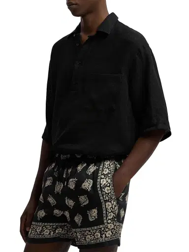 Ralph Lauren Purple Label Men's Basketweave Silk-Linen-Cotton Sport Shirt - Polo Black | Thumbnail 4 Ralph Lauren Purple Label Men's Basketweave Silk-Linen-Cotton Sport Shirt - Polo Black | Thumbnail 4