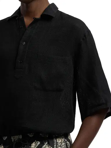 Ralph Lauren Purple Label Men's Basketweave Silk-Linen-Cotton Sport Shirt - Polo Black | Thumbnail 6 Ralph Lauren Purple Label Men's Basketweave Silk-Linen-Cotton Sport Shirt - Polo Black | Thumbnail 6